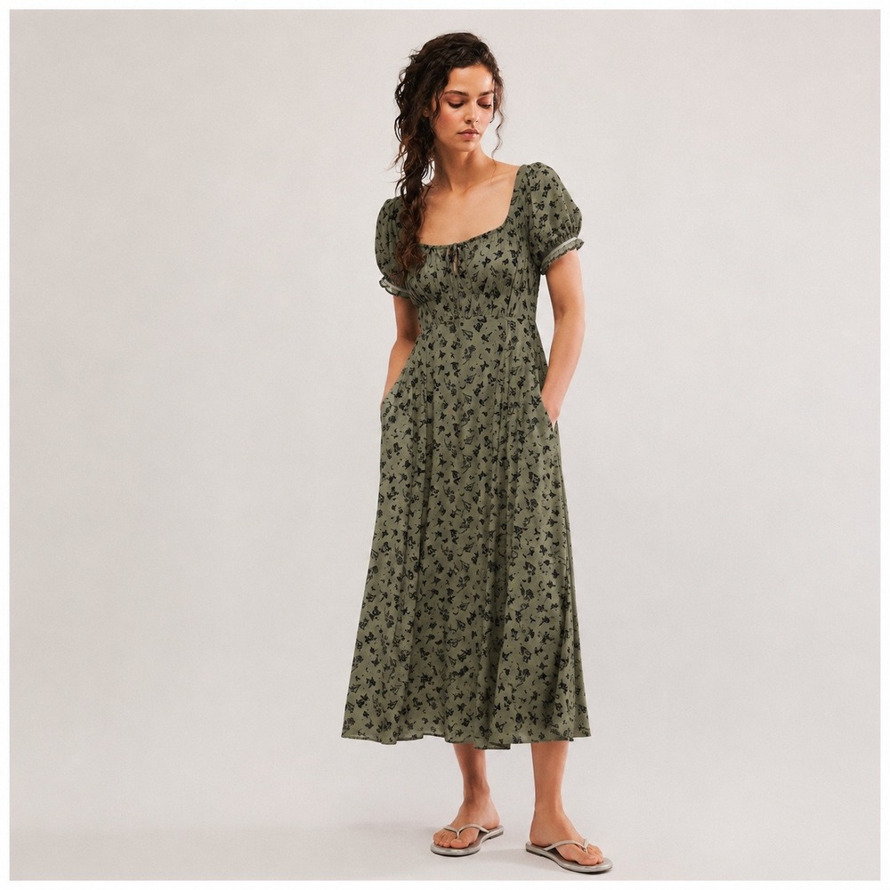 Thorn & Fable Hot Topic Cottagecore Mushroom Midi Dress XL Green Butterfly Moon